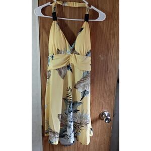 NWT Y2K 2005 Kiwi & Punch Maxi Dress Large Yellow Tropical Floral Resort Beach
